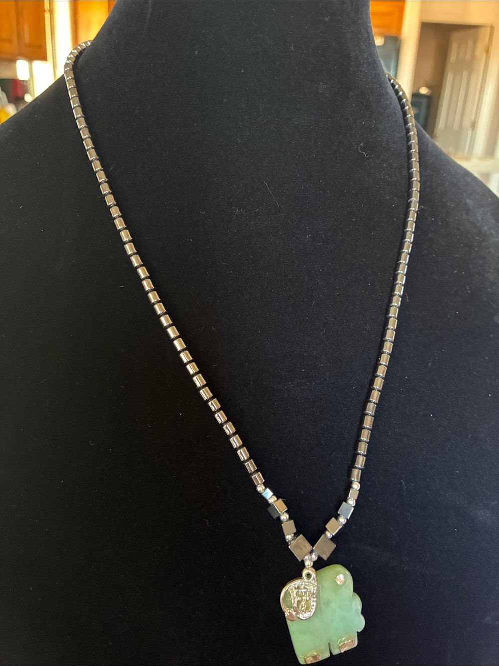 Handcrafted Green Jade Elephant Pendant Necklace - Unbranded